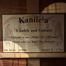 Load image into Gallery viewer, Kanile'a K-1 C Concert Pro Ukulele #0426-29888