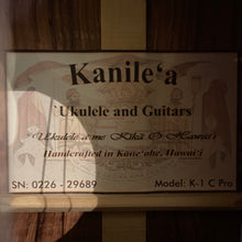 Load image into Gallery viewer, Kanile'a K-1 C Concert Pro Ukulele #0226-29689