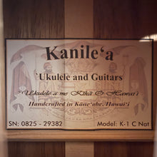 Load image into Gallery viewer, Kanile'a K-1 C Nat Concert Ukulele #0825-29382