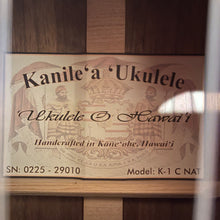 Load image into Gallery viewer, Kanile&#39;a K-1 C Nat Concert Ukulele #0225-29010
