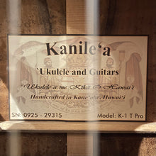 Load image into Gallery viewer, Kanile&#39;a K-1 T Pro Tenor Ukulele #0925-29315
